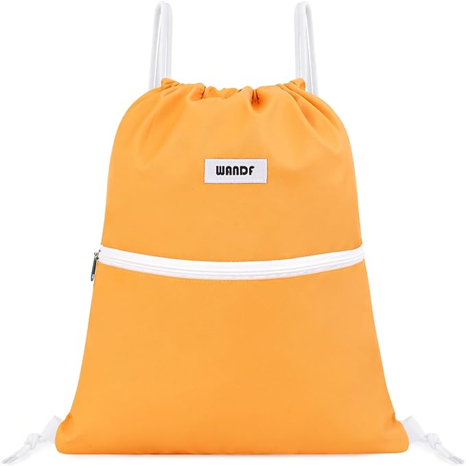WANDF Drawstring Backpack String Bag Sackpack Cinch Water Resistant Nylon for Sport Yoga Gym Shopping (Orange)