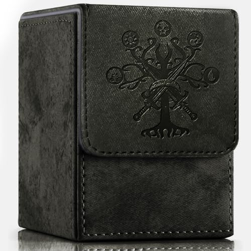 PROMAXIBINDER Trading Card Storage Box for MTG/TCG/YuGiOh, Commander Deck Case Fits 2000+ Cards, 10 Dividers, Dice Set, 3 Foam Stoppers, PU Leather, Magnetic Closure, Magic, Sports Cards (Grey)
