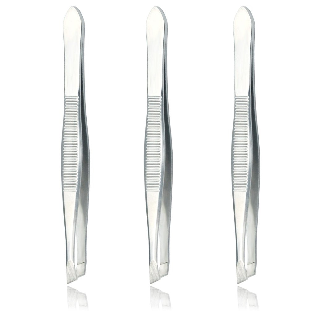 Luxxii (3 Pack) Slant Tweezers - Precision Stainless Steel Slant Tip Tweezers Hair Plucker For Hair And Eyebrows Personal Care (