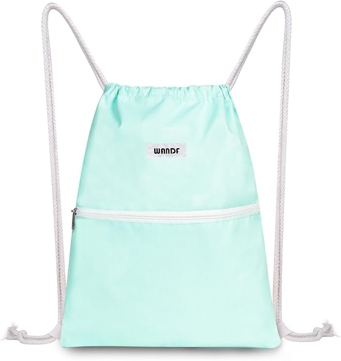 WANDF Drawstring Backpack String Bag Sackpack Cinch Water Resistant Nylon for Gym Shopping Sport Yoga (Mint Green)