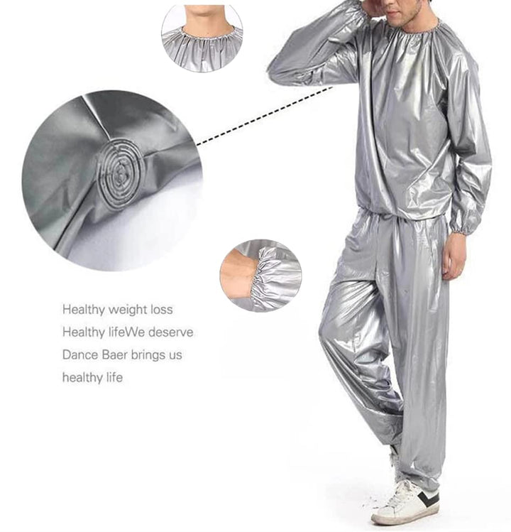 Heavy Duty Sauna Suit Men Women Weight Loss Exercise Slimming Gym Fitness Workout Anti-Rip Sweat Suit (Silver, M)