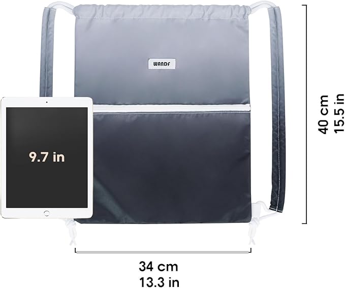 WANDF Drawstring Backpack Sports Gym Bag with Shoulder Pads Water Resistant String Cinch Bag for Women Men (Black Gradient)