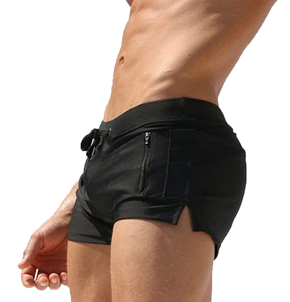 UXH Men's Beach Swimming Trunks Boxer Brief Swimsuit Swim Underwear Board-shorts with Pocket Black