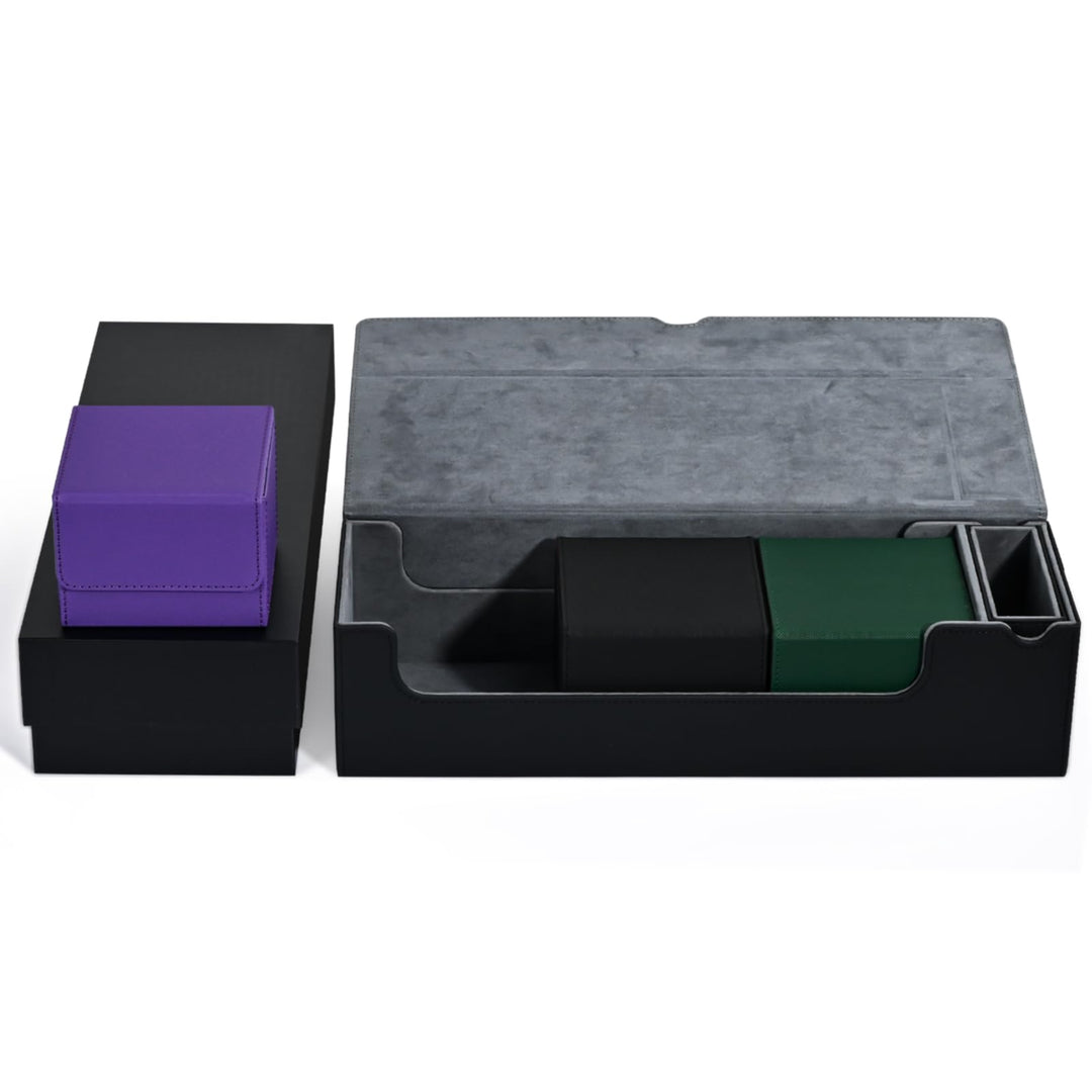 ZLCA Card Deck Box for MTG TCG Cards, 1500+ Premium Trading Card Storage Box with Dice Tray, with 3 PCS Card Deck Cases fit 110+ Double Sleeved Cards, for Sports Card Gift (Black Set)