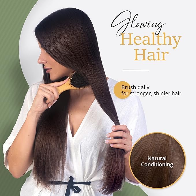 Premium Boar Bristle Hair Brush for Thick Hair Set. Hairbrush for Women With Thick, Long or Curly Hair. Restores Hair's Shine and Health. Comb, Travel Bag & Spa Headband Included