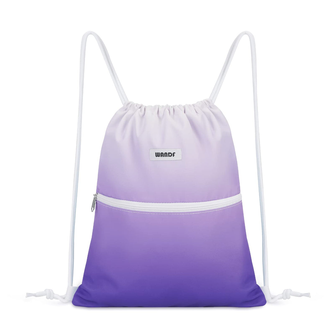WANDF Drawstring Backpack String Bag Sackpack Cinch Water Resistant Nylon for Sport Yoga Gym Shopping (Purple Gradient)