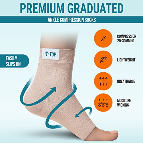 KEMFORD Ankle Compression Sleeve - Plantar Fasciitis Braces - Open Toe Compression Socks for Swelling, Sprain, Neuropathy, Arch Support for Men and Women - 20-30mmhg, M, Beige