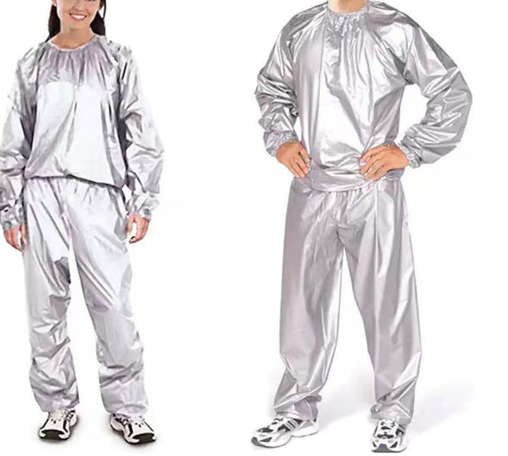 Heavy Duty Sauna Suit Men Women Weight Loss Exercise Slimming Gym Fitness Workout Anti-Rip Sweat Suit (Silver, M)
