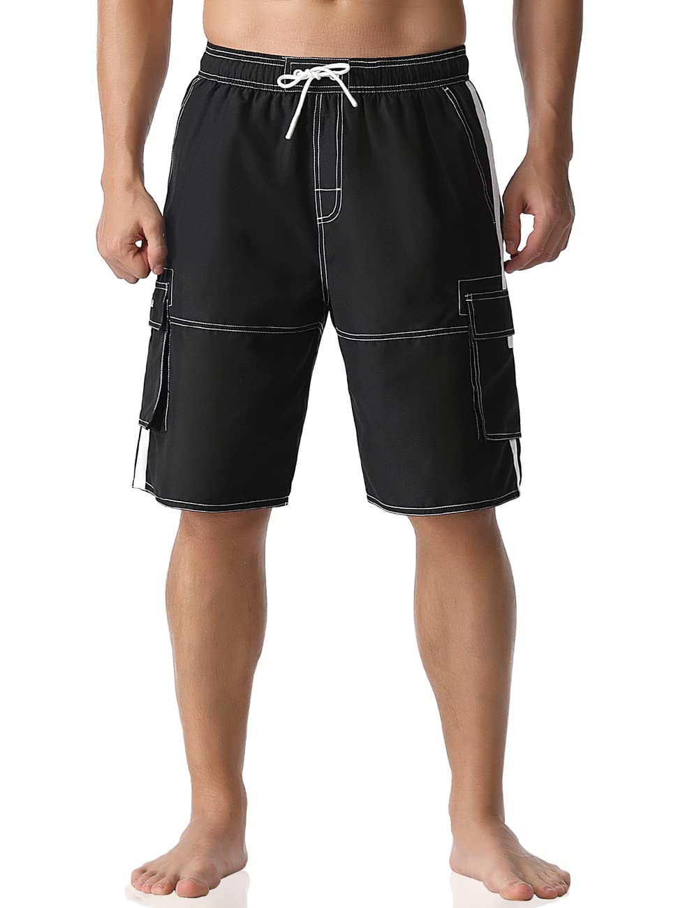 Nonwe Men's Swim Trunks with Pockets Quick Dry Hot Tubs Shorts Breathable for Beach Black 28