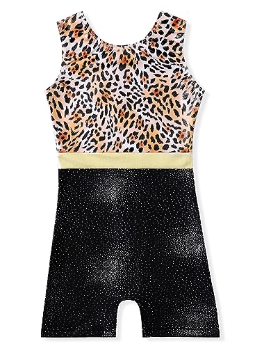 Toddler Leotards for Girls Gymnastcis 3t 4t Kid Child Dance Tumbling Trainning Sleeveless Biketard Sparkly Leopard Unitard (Leopard Gold, 3-4 Years)