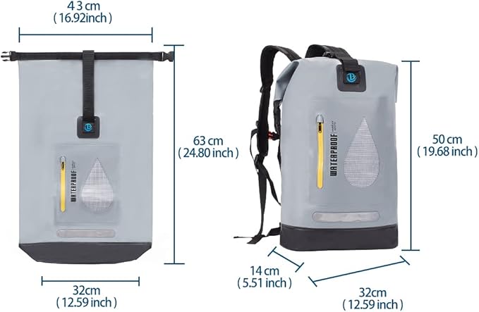 Blueshyhall 20L Waterproof Dry Backpack, Outdoor Travel Roll Top Closure Water Repellent Duffle Storage Sack for Kayaking Rafting Boating Fishing Camping and Beach - Grey