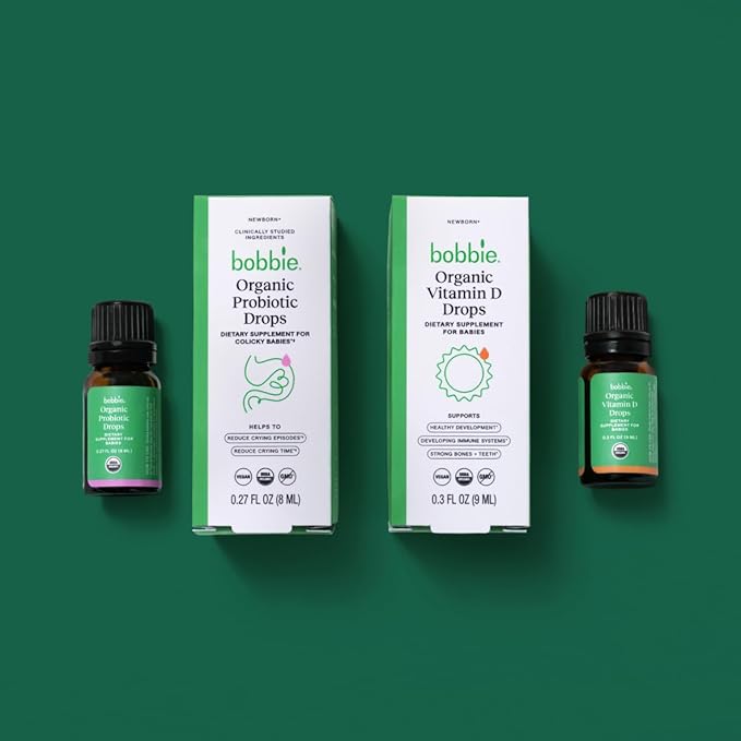 Bobbie Organic Baby Vitamin D and Probiotic Drops Bundle, Daily Liquid Supplements for Immune, Teeth, Bone and Digestive Health Support in Newborn Babies and Infants, Vegan, Infant-Friendly Formula