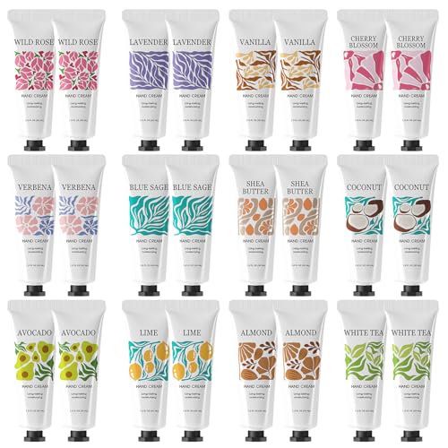 BODY & EARTH # LOVE 24 Pack Hand Cream Gift Set Scented Hand Lotion for Dry Cracked Hands Travel Size Lotion Mini Hand Lotion Bulk Gift Set For Women Mothers Day Gifts Birthday Bridesmaid Gifts