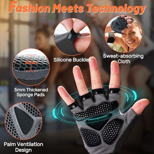 Yeendibo 5-in-1 Workout Gloves for Men & Women, with Excellent Grip, Full Protection Exercise Weight Lifting Gym Gloves, Detachable Wrist Strap & Mesh Bag