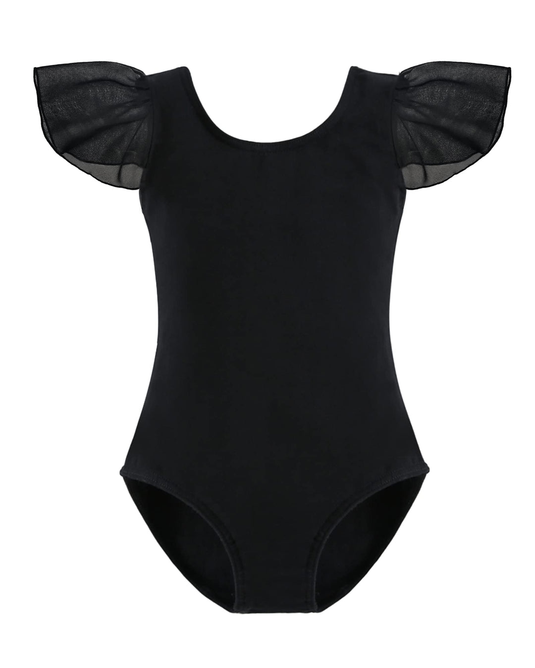 Stelle Girls Toddler Leotard for Ballet Dance Leotards Gymnastics Ruffle Short Sleeve Outfits (Black, 6 Years)