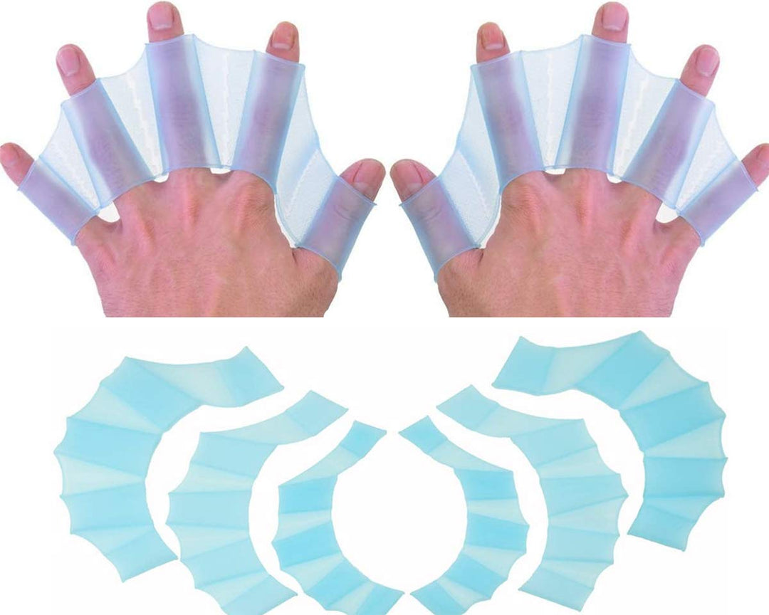 EXCEREY Swimming Soft Silicone Gear Paddle Fins Webbed Gloves Aquatic Fitness Training Swimming Gloves for Men, Women, Scuba Diving, Snorkeling, Spear Fishing, Surfing (Blue, 2 Pairs, M)
