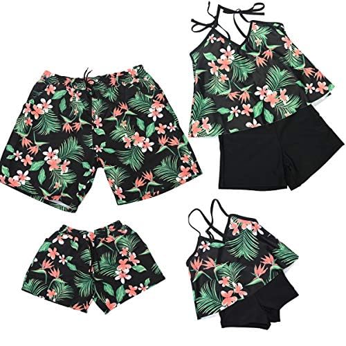 PURFEEL Floral Printed Family Matching Swimsuit Mum and Me Matching Swimwear Boys Swimsuit Mens Beach Shorts