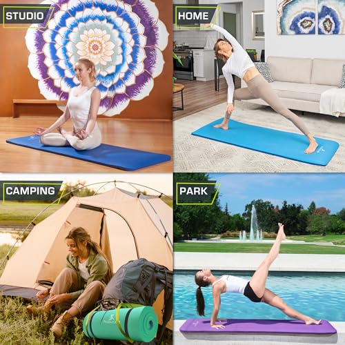 ProsourceFit Extra Thick Yoga and Pilates Mat ½” (13mm) or 1" (25mm), 71-inch Long High Density Exercise Mat with Comfort Foam and Carrying Strap, Aqua