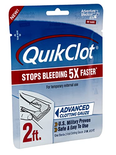 Adventure Medical Kits QuikClot Gauze - Gauze for Emergency Survival Kit, Doomsday Prepping Supplies & More - Stops Bleeding Fast with Kaolin - Flexible Hemostatic Medical Gauze - 3" x 24"