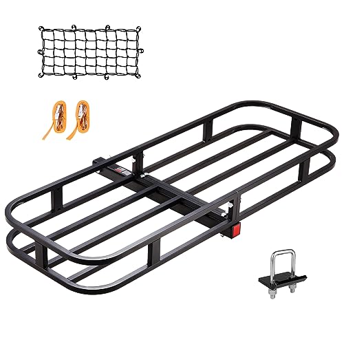 VEVOR Hitch Cargo Carrier, 53 x 19 x 5 in Trailer Hitch Mounted Steel Carrier Basket, 500lb Loading Luggage Carrier Rack with Stabilizer, Cargo Net, Straps, Fits 2" Hitch Receiver for SUV Truck Pickup