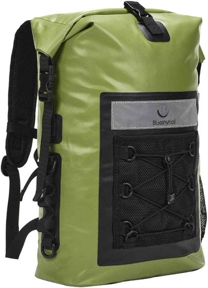 Blueshyhall 30L Waterproof Dry Backpack, Outdoor Travel Roll Top Closure Water Repellent Duffle Storage Sack for Kayaking Rafting Boating Fishing Camping and Beach - Green