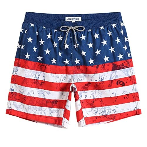 maamgic Mens Swim Trunks Quick Dry Swim Shorts with Mesh Lining Funny Swimwear Bathing Suits USA Flag X-Small