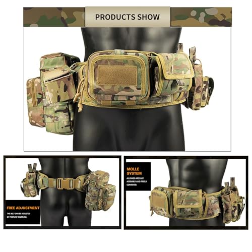 BOMTURN Tactical Battle Belt Military Molle War Duty Belt Law Enforcement for Police Army 7 in 1 Set