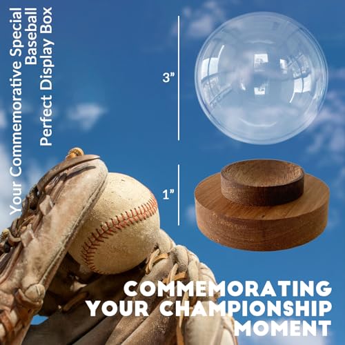 JupDec Baseball Display Case, Round Clear Ball Holder with Wooden Base, Autograph Baseball Stand Box for Single Ball, Acacia Wood, Brown