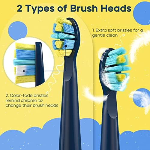 SEAGO Kids Electric Toothbrush, Sonic Soft Bristle Rechargeable Toothbrushes with DIY Stickers, 5 Modes, Includes 4 Replacement Brush Heads, Ages 3 to 12 Years Old (Navy)