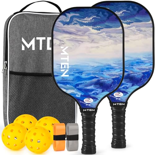 MTEN Pickleball Paddles, Pickleball Paddles Set of 2, USAPA Approved, 2 Pickleball Paddles with 4 Outdoor Pickleball Balls, 2 Grip Tapes, 1 Portable Carry Bag, Pickle Balls Paddle Set for Men Women