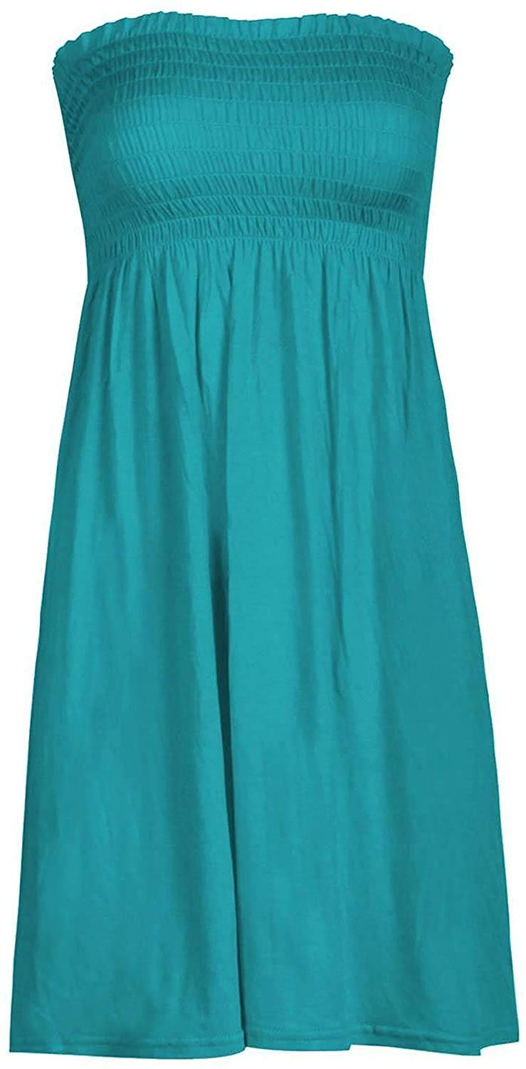 Women Sheering Strapless Plain Top Ladies Beach Dress Summer Casual wear Mini Beach Cover Up (Teal, XX-Large)