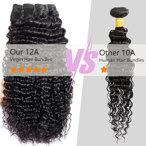 Deep Wave Bundles Human Hair 16 18 20 Inch Deep Curly Bundles 12A Grade 100% Unprocessed Brazilian Virgin Hair Wet and Wavy Bundles Double Weft Natural Black Color
