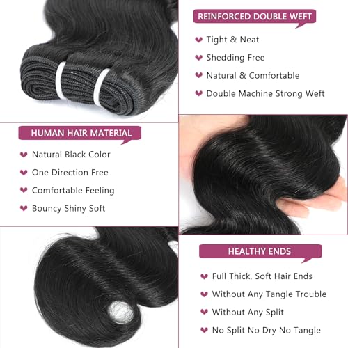 Body Wave Bundles Human Hair 12 Inch 12A Human Hair Bundles 100% Unprocessed Brazilian Virgin Hair Quick Weave Deals 4 Bundles Human Hair Natural Black Color (12/12/12/12, 4 Bundles)