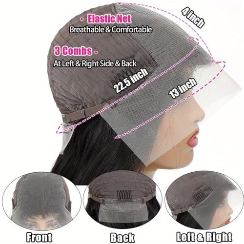 Bob Wig Human Hair 13x4 Frontal Lace Wig 14 Inch Body Wave 180% Density HD Transparent Lace Front Wigs Human Hair Wigs for Black Women Pre Plucked Natural Black