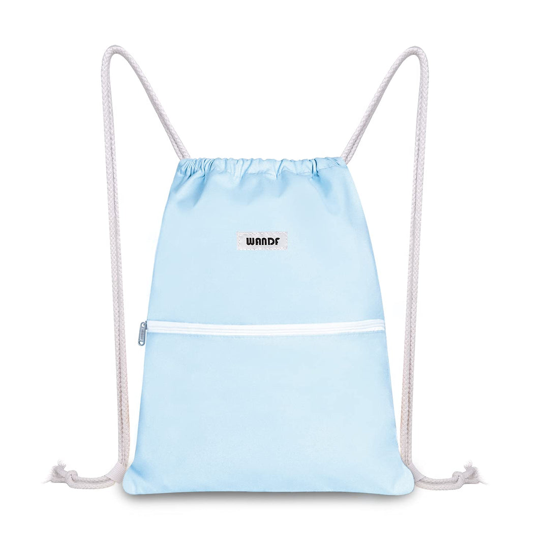 WANDF Drawstring Backpack String Bag Sackpack Cinch Water Resistant Nylon for Gym Shopping Sport Yoga (Light Blue)