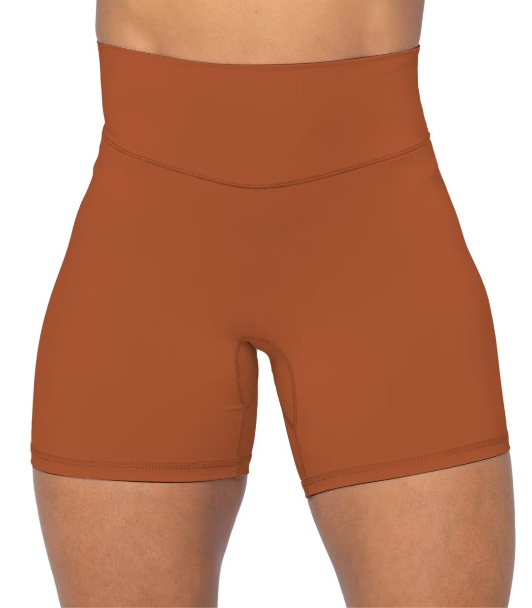 Sunzel No Front Seam High Waist Biker Shorts for Women, Squat Proof Yoga Workout Gym Bike Shorts 5" Caramel Cafe X-Small