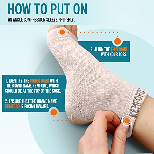 KEMFORD Ankle Compression Sleeve - Plantar Fasciitis Braces - Open Toe Compression Socks for Swelling, Sprain, Neuropathy, Arch Support for Men and Women - 20-30mmhg, M, Beige