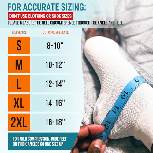 KEMFORD Ankle Compression Sleeve - Plantar Fasciitis Braces - Open Toe Compression Socks for Swelling, Sprain, Neuropathy, Arch Support for Men and Women - 20-30mmhg, M, Beige