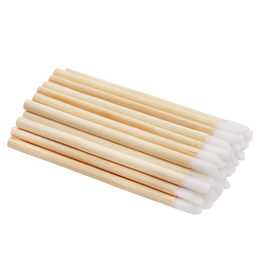 100Pcs Lip Gloss Wands Disposable Bamboo Handle Lip Brushes Lipstick Applicator Makeup Tool