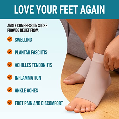 KEMFORD Ankle Compression Sleeve - Plantar Fasciitis Braces - Open Toe Compression Socks for Swelling, Sprain, Neuropathy, Arch Support for Men and Women - 20-30mmhg, L, Beige