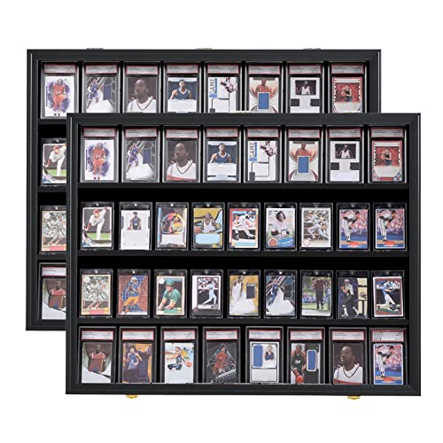 VERANI Baseball Card Display Case - 35 Graded Sports Card Display Frame - Holds Sport Cards with UV Protection Clear View Lockable Wall Cabinet for Football Basketball Trading Card Vertical - 2Pack
