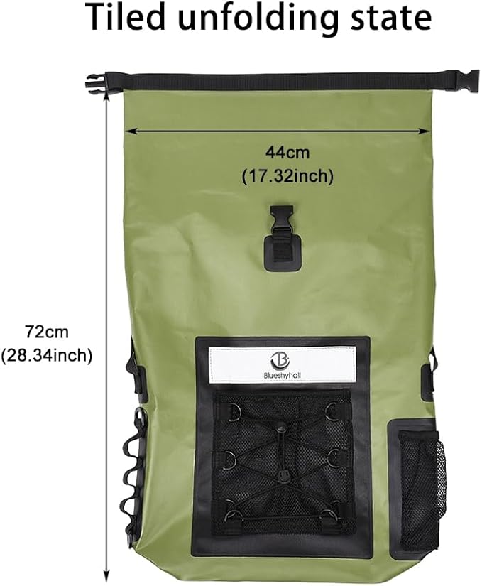 Blueshyhall 30L Waterproof Dry Backpack, Outdoor Travel Roll Top Closure Water Repellent Duffle Storage Sack for Kayaking Rafting Boating Fishing Camping and Beach - Green