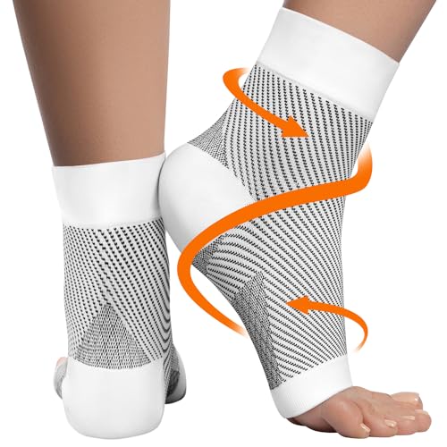 KEMFORD Ankle Compression Sleeve - Plantar Fasciitis Braces - Open Toe Compression Socks for Swelling, Sprain, Neuropathy, Arch Support for Men and Women - 20-30mmhg, M, White and Black