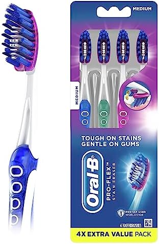 Oral-B Pro-Flex Stain Eraser Manual Toothbrush, Medium, 4 Count