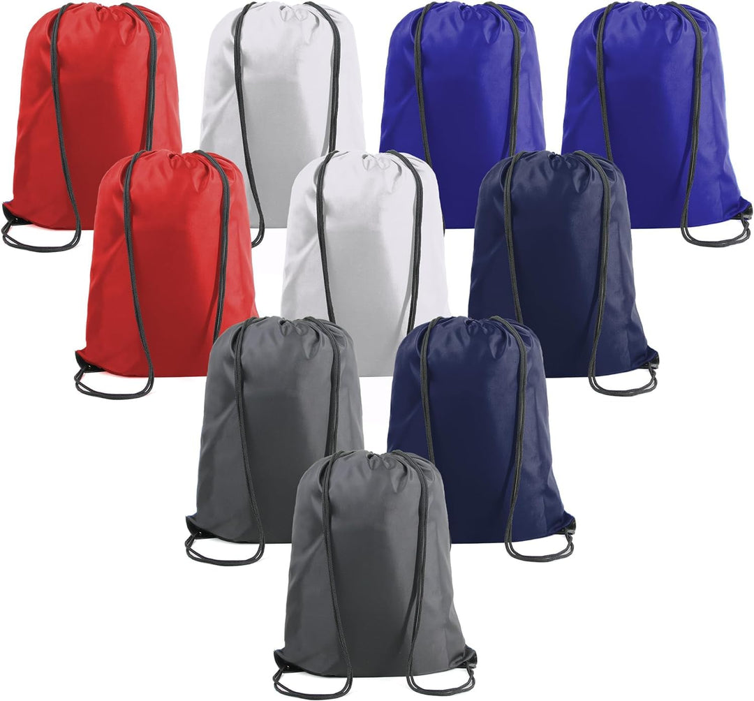BeeGreen X-Large Black White Red Royal Navy Drawstring Backpack Bags Bulk 10 Pack 22.4" L x 17.5" W Cinch Sack Gym String Bags String Backpack Sackpack Sport Bags for Men Women