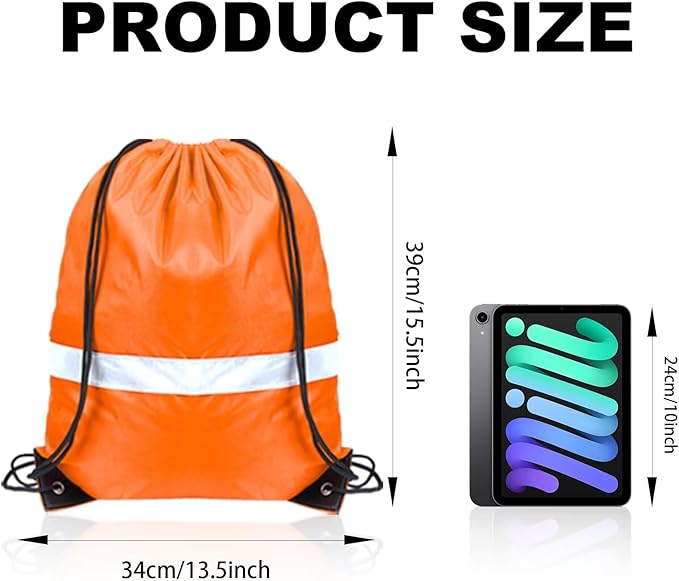Drawstring Backpack with Reflective Strip, Bulk String Bag Cinch Sack for Gym, Sport, Travel (16Pcs, Orange)