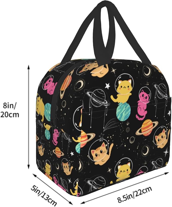Imiss Space Galaxy Lunch Bag for Kids, Cats Cute Reusable Cooler Insulated Lunch Box Tote Bag for Work Picnic School Travel