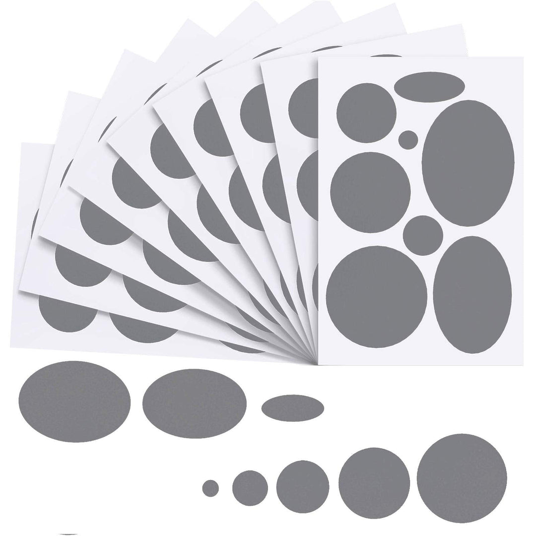 80 Pieces Down Jacket Patches Nylon Repair Tape Self-Adhesive Repair Patch with 8 Sizes for Jacket Tent Outerwear Repair, Round and Oval Shape (Dark Grey)