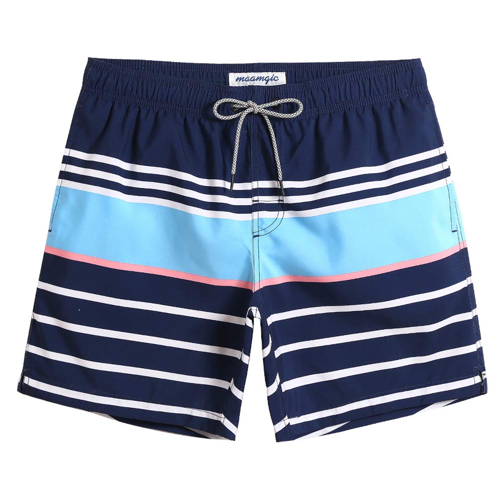 maamgic Mens Swim Trunks Quick Dry Swim Shorts with Mesh Lining Funny Swimwear Bathing Suits Striped Navy X-Small