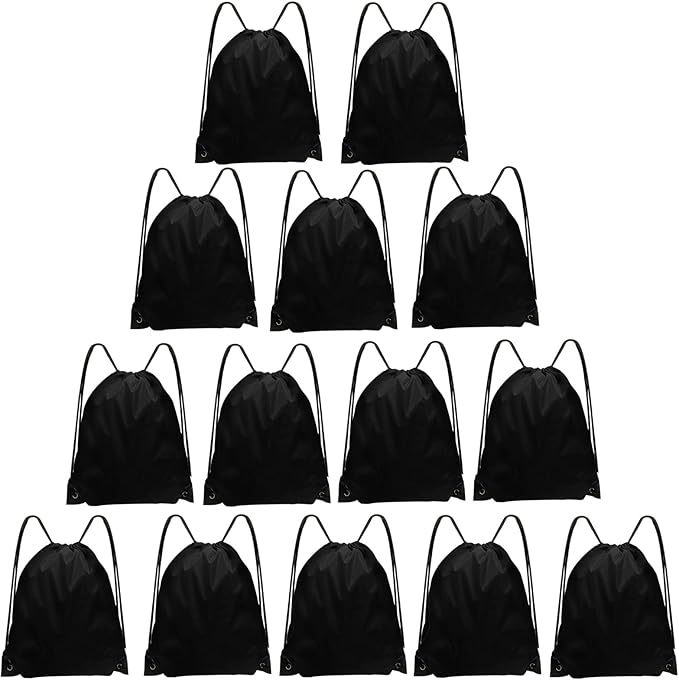 Drawstring Bags Bulk 14 Pcs Drawstring Backpack Bulk Cinch Bag Sackpack for Men Women Gym (Black)